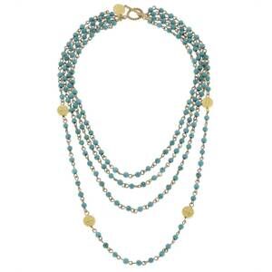 NEW SUSAN SHAW women's linked necklace in gold/ turquoise